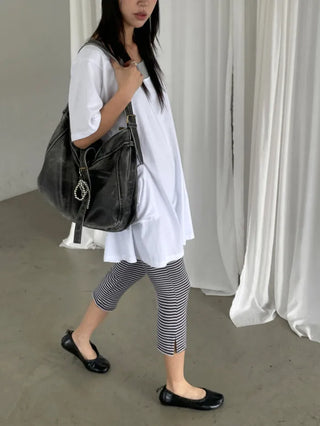 [2 colors] Striped French Leggings