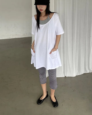 [2 colors] Striped French Leggings