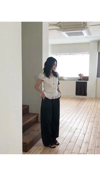 [Summer/Off-Shoulder/Travel Look] Marina Embroidery Short-Sleeve Blouse