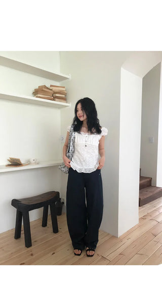 [Summer/Off-Shoulder/Travel Look] Marina Embroidery Short-Sleeve Blouse
