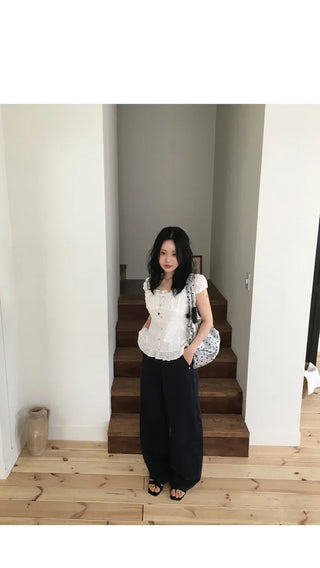 [Summer/Off-Shoulder/Travel Look] Marina Embroidery Short-Sleeve Blouse