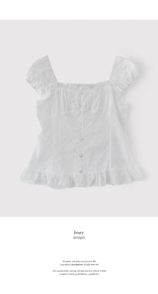 [Summer/Off-Shoulder/Travel Look] Marina Embroidery Short-Sleeve Blouse