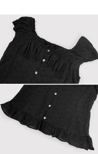 [Summer/Off-Shoulder/Travel Look] Marina Embroidery Short-Sleeve Blouse