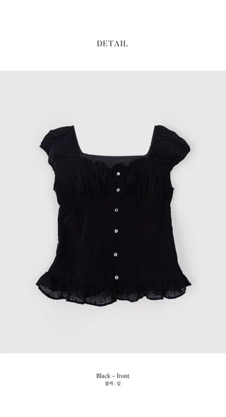 [Summer/Off-Shoulder/Travel Look] Marina Embroidery Short-Sleeve Blouse