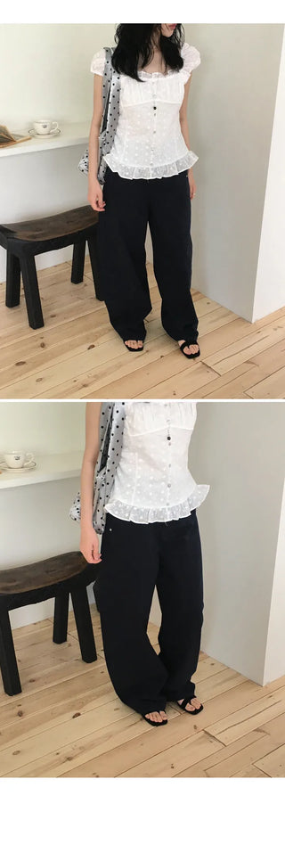 [Summer/Off-Shoulder/Travel Look] Marina Embroidery Short-Sleeve Blouse