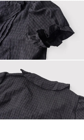 [2 colors] Lily Frill Check Short Sleeve Blouse