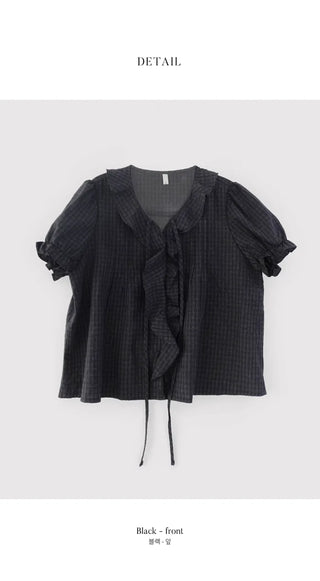 [2 colors] Lily Frill Check Short Sleeve Blouse