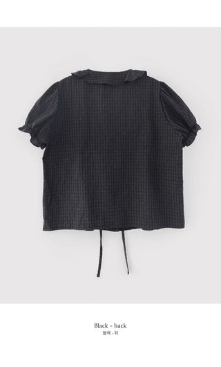[2 colors] Lily Frill Check Short Sleeve Blouse