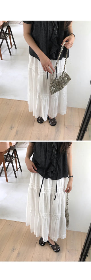 [2 colors] Lily Frill Check Short Sleeve Blouse