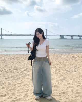 [4 colors] Scarlet Ribbed V-Neck Short-Sleeve Knit