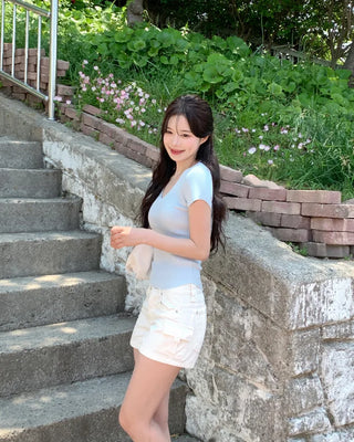 [4 colors] Scarlet Ribbed V-Neck Short-Sleeve Knit