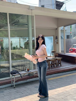 [4 colors] Scarlet Ribbed V-Neck Short-Sleeve Knit