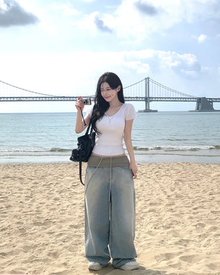 [4 colors] Scarlet Ribbed V-Neck Short-Sleeve Knit
