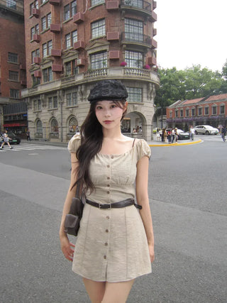 [3 colors] Sophie Linen Puff Dress