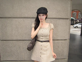 [3 colors] Sophie Linen Puff Dress