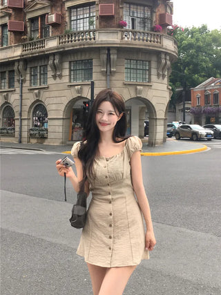 [3 colors] Sophie Linen Puff Dress