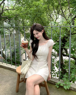 [3 colors] Sophie Linen Puff Dress