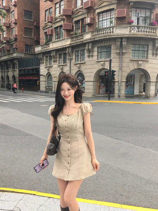 [3 colors] Sophie Linen Puff Dress