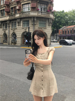 [3 colors] Sophie Linen Puff Dress