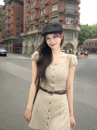[3 colors] Sophie Linen Puff Dress
