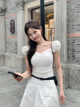 [2 colors] Chloe Shirred Puff Blouse