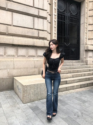 [2 colors] Chloe Shirred Puff Blouse
