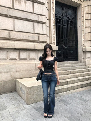 [2 colors] Chloe Shirred Puff Blouse