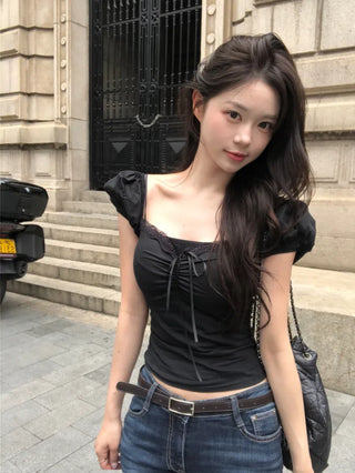 [2 colors] Chloe Shirred Puff Blouse