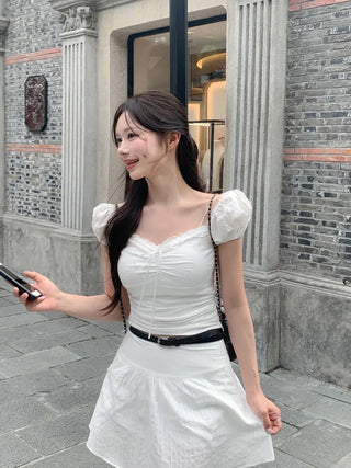 [2 colors] Chloe Shirred Puff Blouse