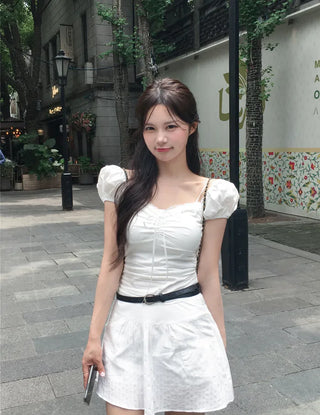 [2 colors] Chloe Shirred Puff Blouse