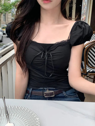 [2 colors] Chloe Shirred Puff Blouse