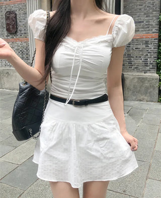 [2 colors] Chloe Shirred Puff Blouse