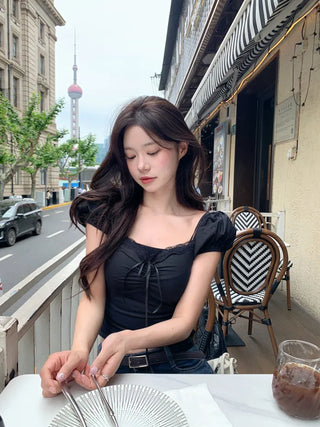 [2 colors] Chloe Shirred Puff Blouse