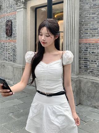 [2 colors] Chloe Shirred Puff Blouse