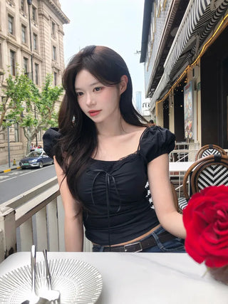 [2 colors] Chloe Shirred Puff Blouse