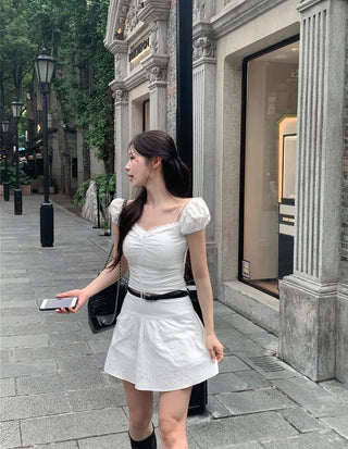 [2 colors] Chloe Shirred Puff Blouse