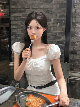 [2 colors] Chloe Shirred Puff Blouse