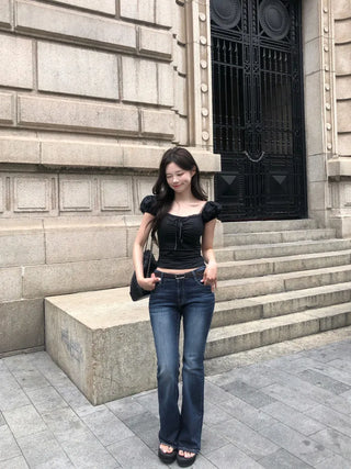 [2 colors] Chloe Shirred Puff Blouse