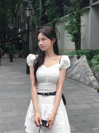 [2 colors] Chloe Shirred Puff Blouse