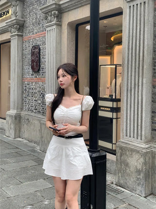 [2 colors] Chloe Shirred Puff Blouse