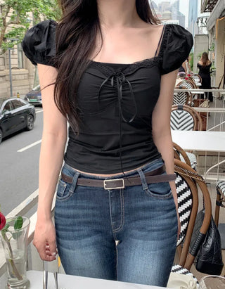 [2 colors] Chloe Shirred Puff Blouse