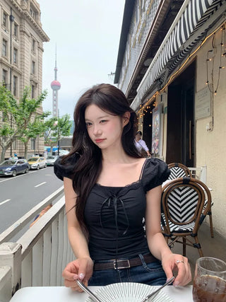 [2 colors] Chloe Shirred Puff Blouse
