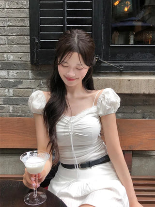[2 colors] Chloe Shirred Puff Blouse