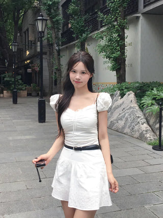 [2 colors] Chloe Shirred Puff Blouse
