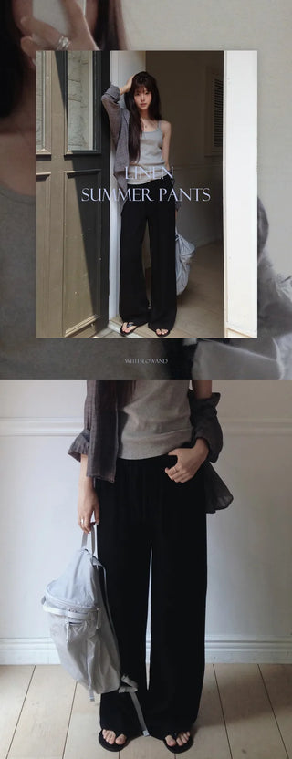 [3 colors] Natural Fit Linen Banding Pants