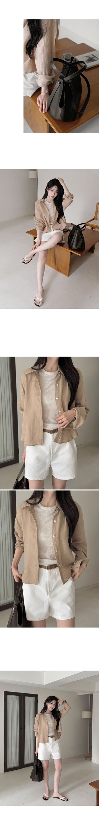 [3 colors] Semi-Cropped Shirt
