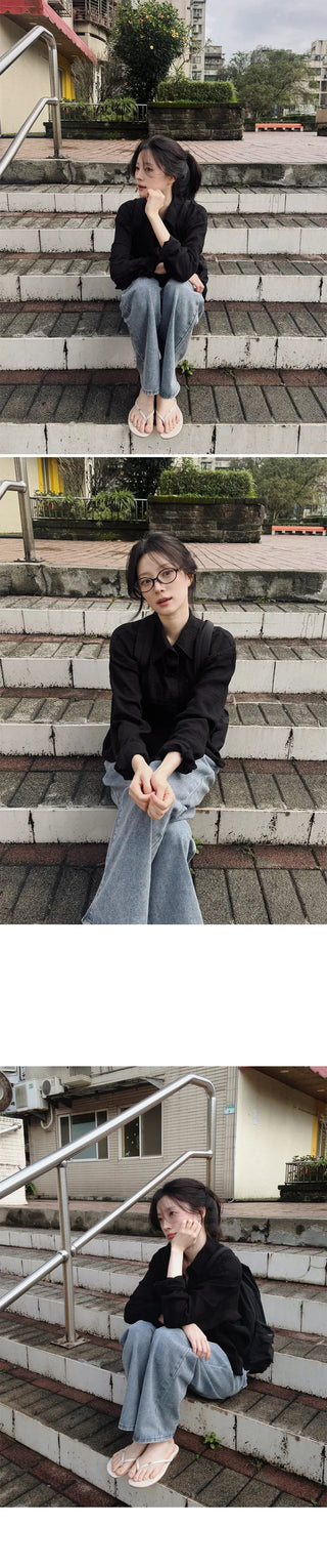 [3 colors] Semi-Cropped Shirt