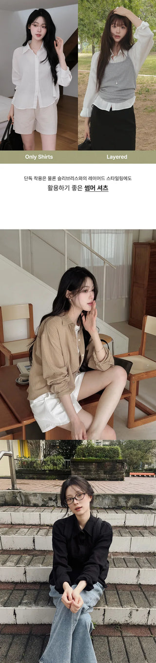 [3 colors] Semi-Cropped Shirt
