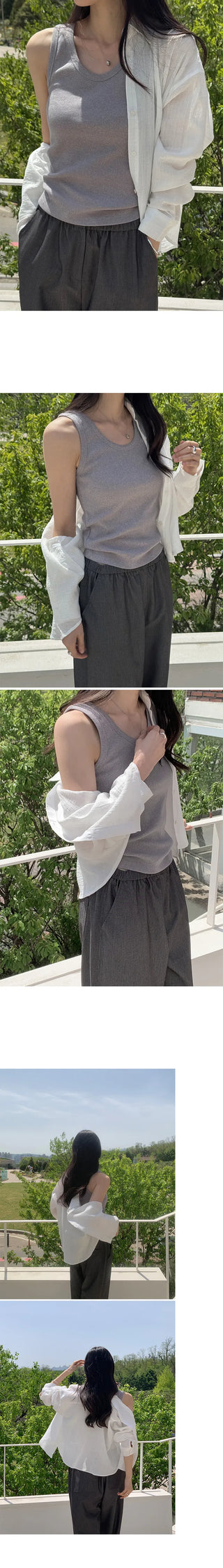 [3 colors] Semi-Cropped Shirt
