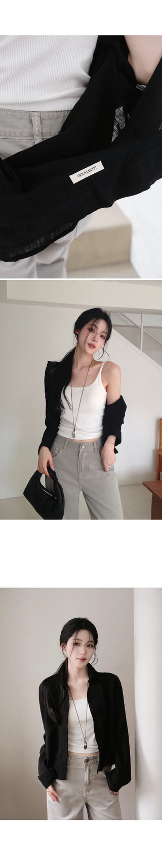 [3 colors] Semi-Cropped Shirt